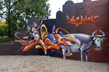 Graffiti Wall in Potsdam - Photo by UROKone - urok, emon, piecrew (2015)