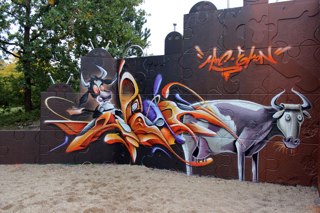 Graffiti Wall in Potsdam - Photo by UROKone - urok, emon, piecrew (2015)