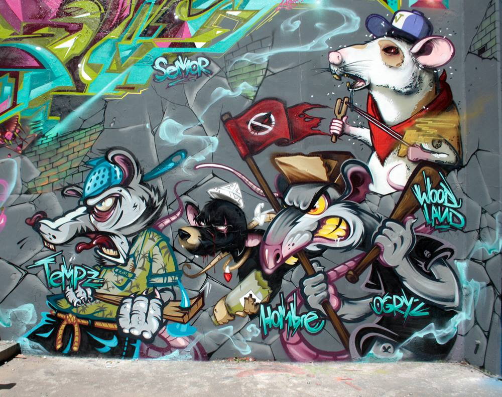 Graffiti Wall in Mainz - Photo by Unicats - unicats, ogryz, tempz (2013)