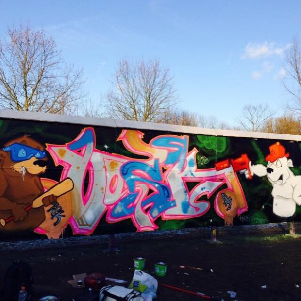 Graffiti Wall in Berlin - Photo by User28 - Vosk, QUK, 18k (2015)