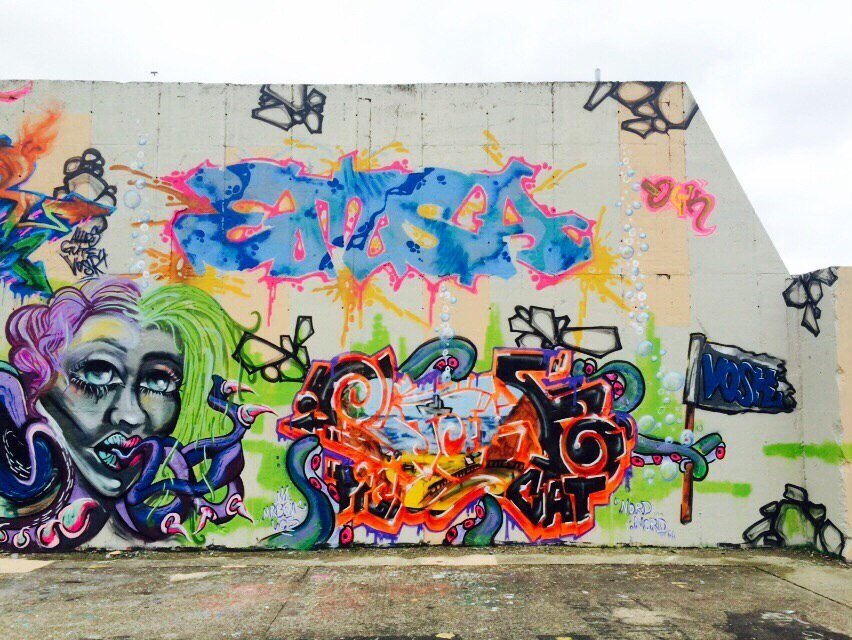 Graffiti Wall in Berlin - Photo by User28 - Pioh, QUK, emsa (2015)