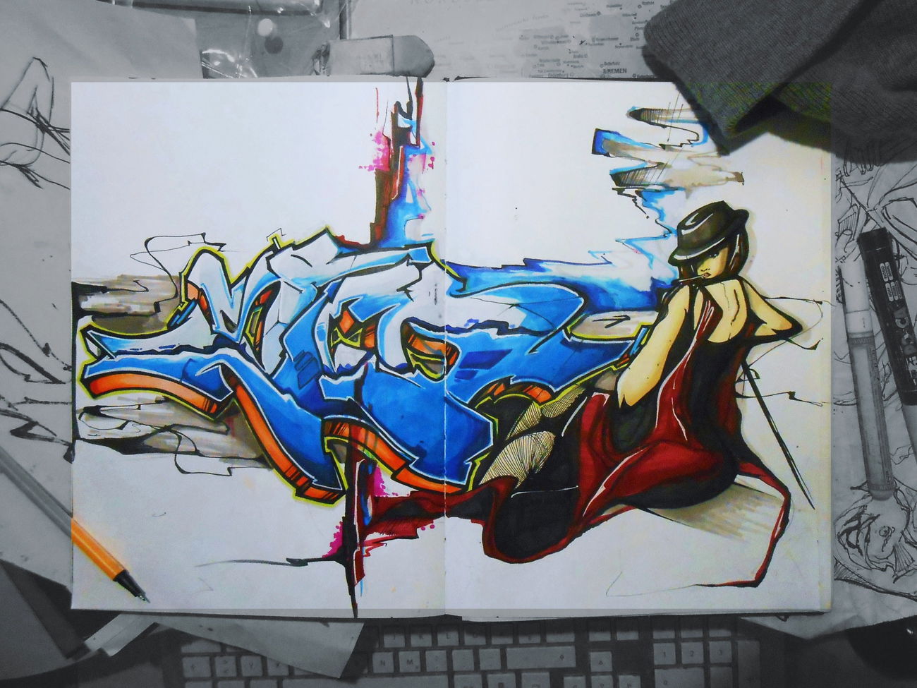 Graffiti Sketch in BREMEN - Photo by Vilsaa - blackbook, doublepage, sketch