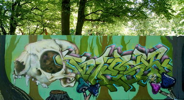 Graffiti Wall in Augsburg - Photo by WESK17 - wesk, DX, Skull (2017)