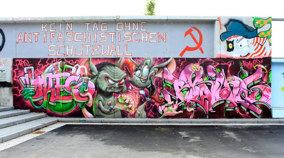 Graffiti Wall in Leverkusen - Photo by WORLDSTREETART - TRES, BRAINOS, hall (2014)