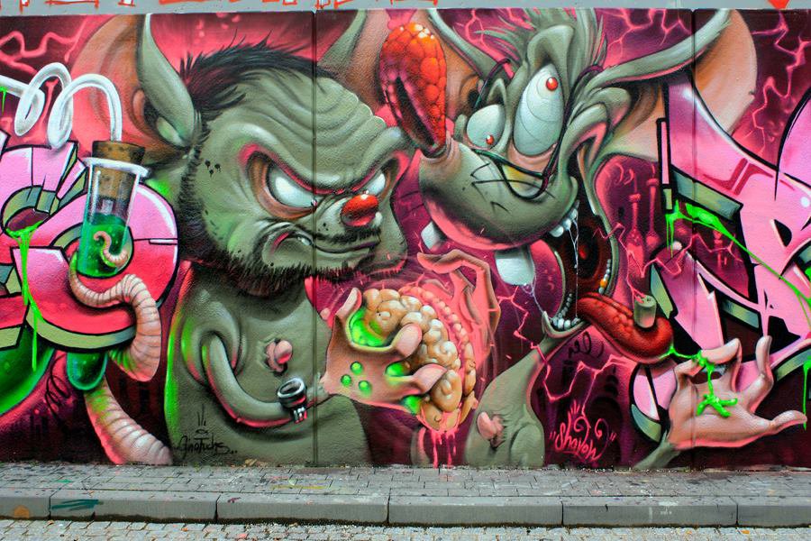 Graffiti Wall in Leverkusen - Photo by WORLDSTREETART - TRES, BRAINOS, hall (2014)