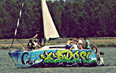 Graffiti Wall in Llubí - Photo by aeros - graffitiboat, kupsok, aeros (2014)