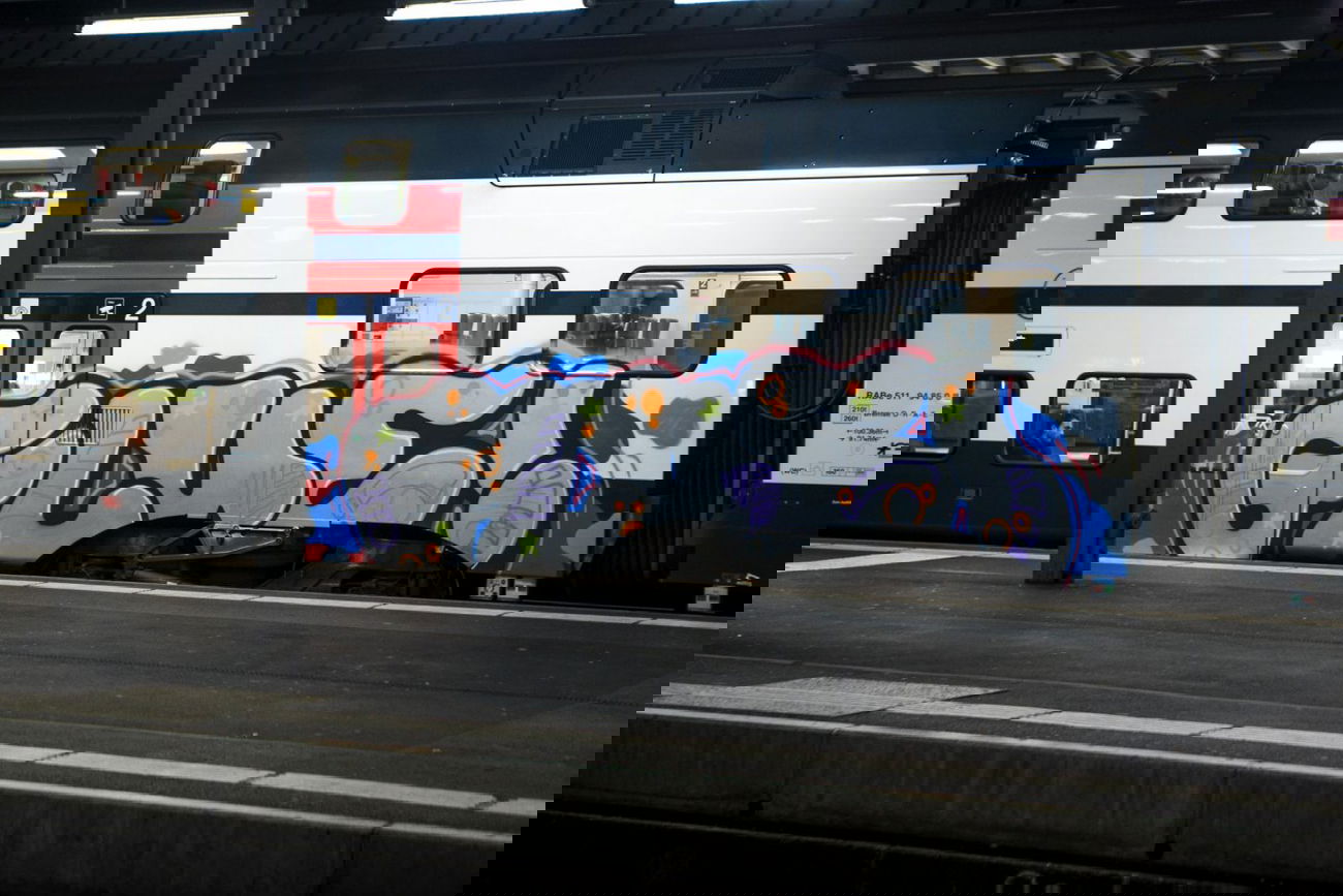 Graffiti Train in Genève - Photo by akrosid - Glue, Genève, CFF (2014)