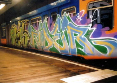 Graffiti Train in Wuppertal - Photo by auslaender - weis, rider, oc (2002)