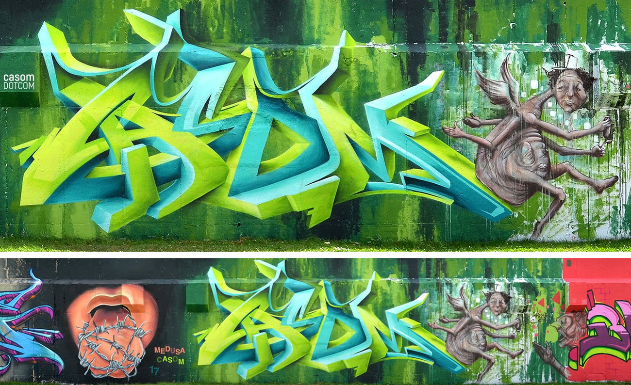 Graffiti Wall in Riesa - Photo by casom - medusa, casom, sevenhells (2017)