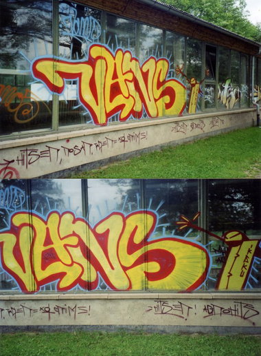 Graffiti Bombing in Jena - Photo by hainz107 - vans, hits, rosar (2001)
