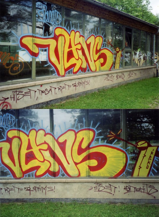 Graffiti Bombing in Jena - Photo by hainz107 - vans, hits, rosar (2001)