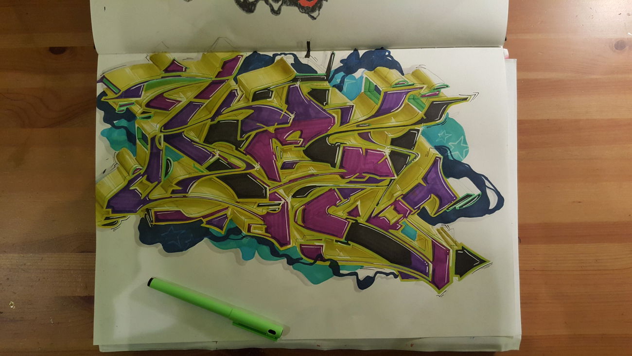 Graffiti Sketch - Photo by jake - Kenyellow, outline, blackbook