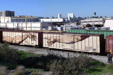 Graffiti Train in Sanger - Photo by justmy2cents - Ryoe, CBS, AUB (2012)