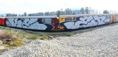 Graffiti Train in Surrey - Photo by justmy2cents - Keep6, SDK, UAT (2013)