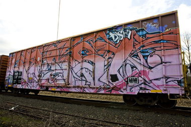 Graffiti Train in Independence - Photo by justmy2cents - Kwest, BSM, freight (2011)