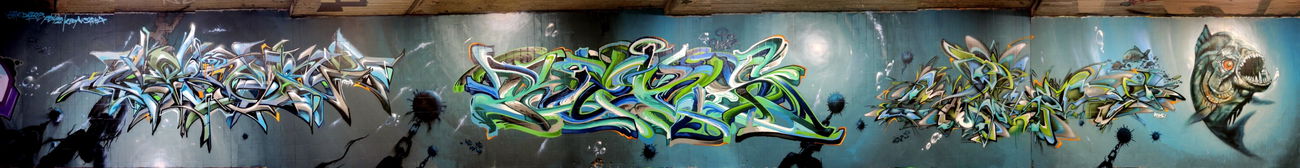 Graffiti Wall in Karlsruhe - Photo by kdscrew - Core, Rekz, Wuam (2015)