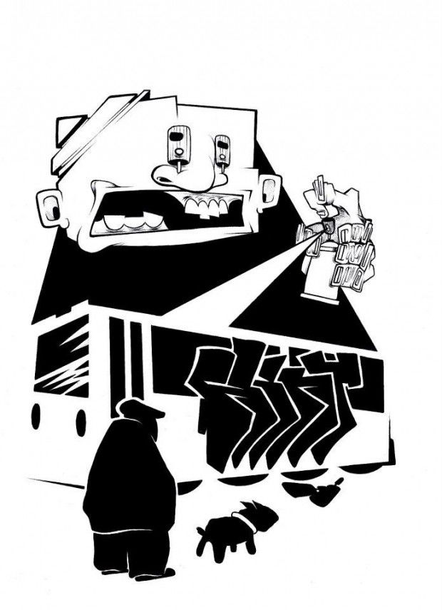 Graffiti Sketch in Milano - Photo by kintafa - black, and, white (2013)