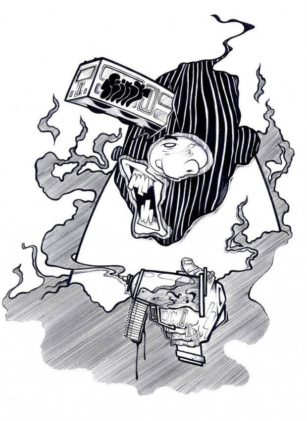 Graffiti Sketch in Milano - Photo by kintafa - black, and, white (2013)