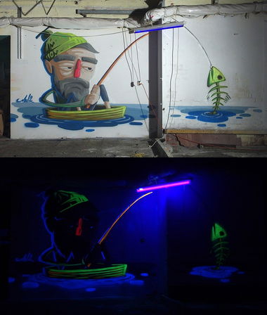 Graffiti Street Art - Photo by malik - neon, fisherman, malik (2015)