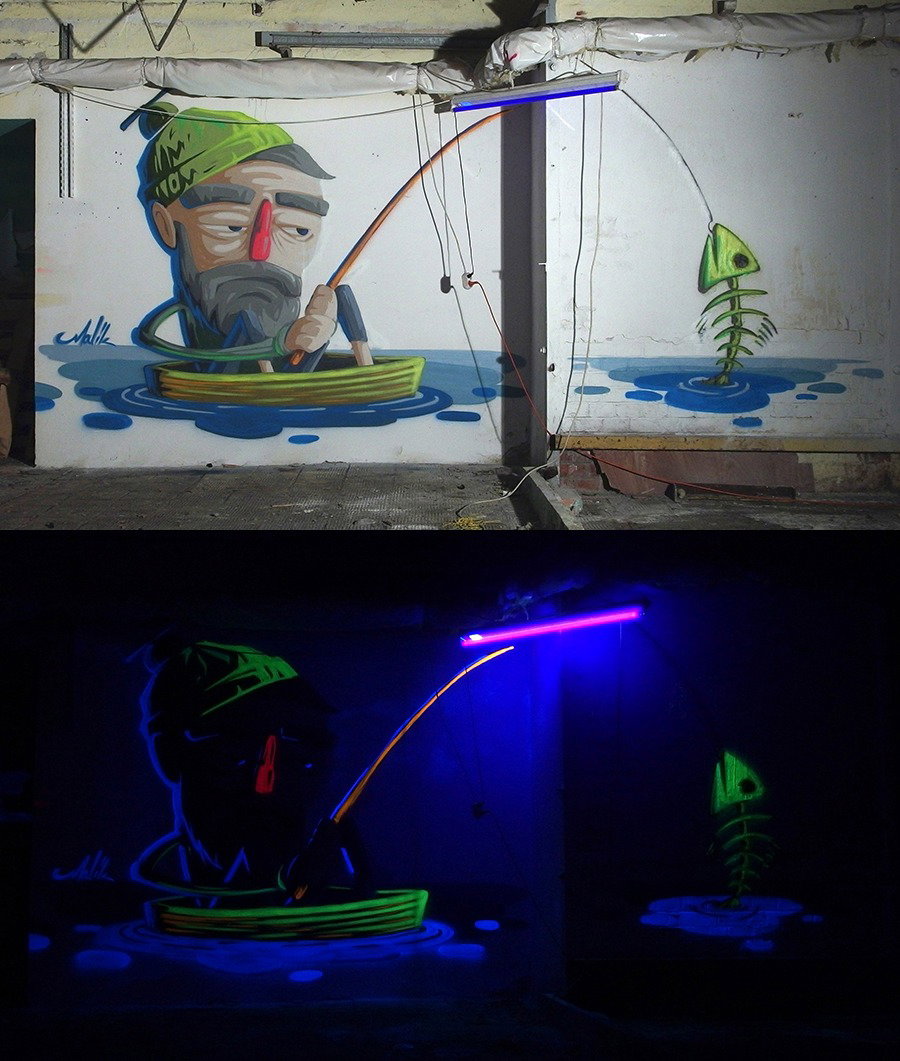 Graffiti Street Art - Photo by malik - neon, fisherman, malik (2015)