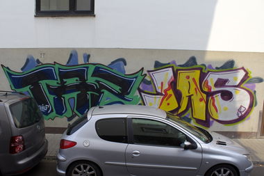 Graffiti Bombing in Bonn - Photo by mayer - TAZ, JAS, Shilf (2013)