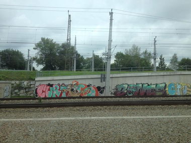 Graffiti Bombing in Linz - Photo by okeey - Curtis, Bones, Citrus (2014)