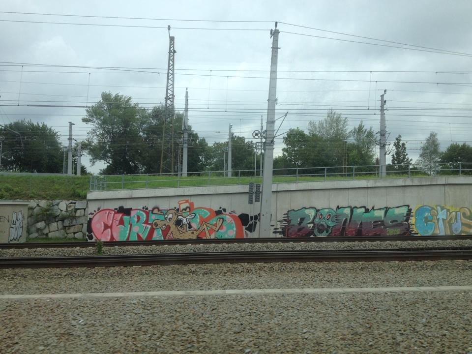 Graffiti Bombing in Linz - Photo by okeey - Curtis, Bones, Citrus (2014)