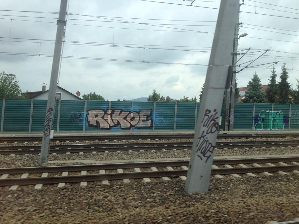 Graffiti Bombing in Linz - Photo by okeey - Rikoe, Kiste, Afn (2014)