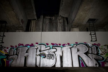 Graffiti Bombing in Dortmund - Photo by skordi - HSMR, Hausmeister, HANSA (2014)