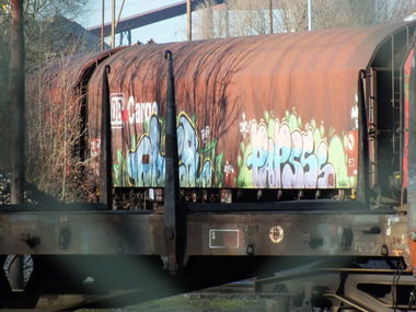 Graffiti Train in Duisburg - Photo by snekkerz - oder, paps, papsss (2010)