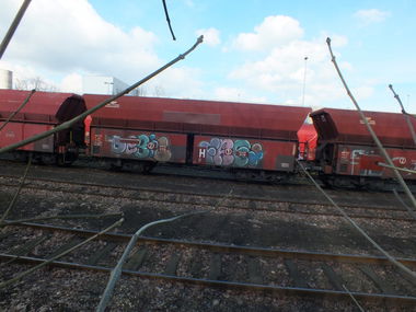 Graffiti Train in Duisburg - Photo by snekkerz - debil, frei, fuck
