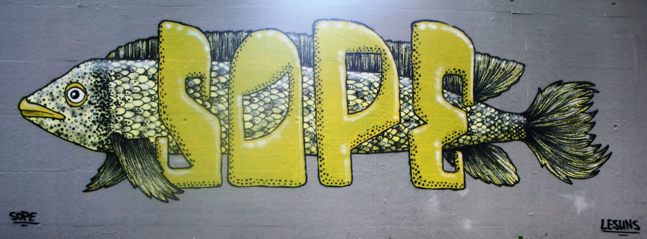 Graffiti Wall in Schweiz - Photo by sope798 - fisch, fish, green. (2015)