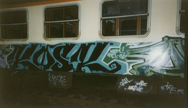 Graffiti Train - Photo by suburban - KOSK, SMBA, CAM (1996)