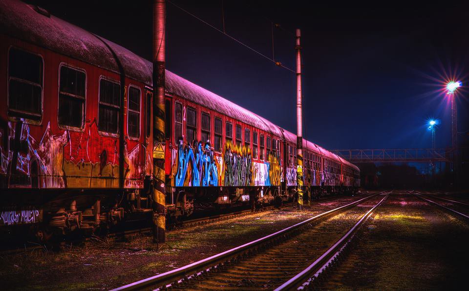 Graffiti Train in Bratislava - Photo by sunsnv - yard, slovakia, red (2014)