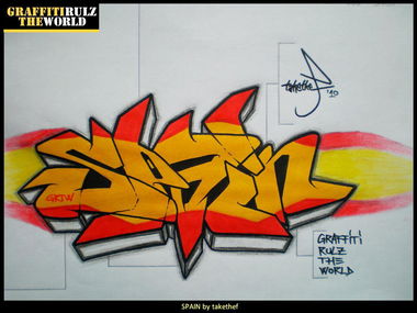 Graffiti Sketch in Madrid - Photo by takethef - gold, graffiti, rulz (2010)